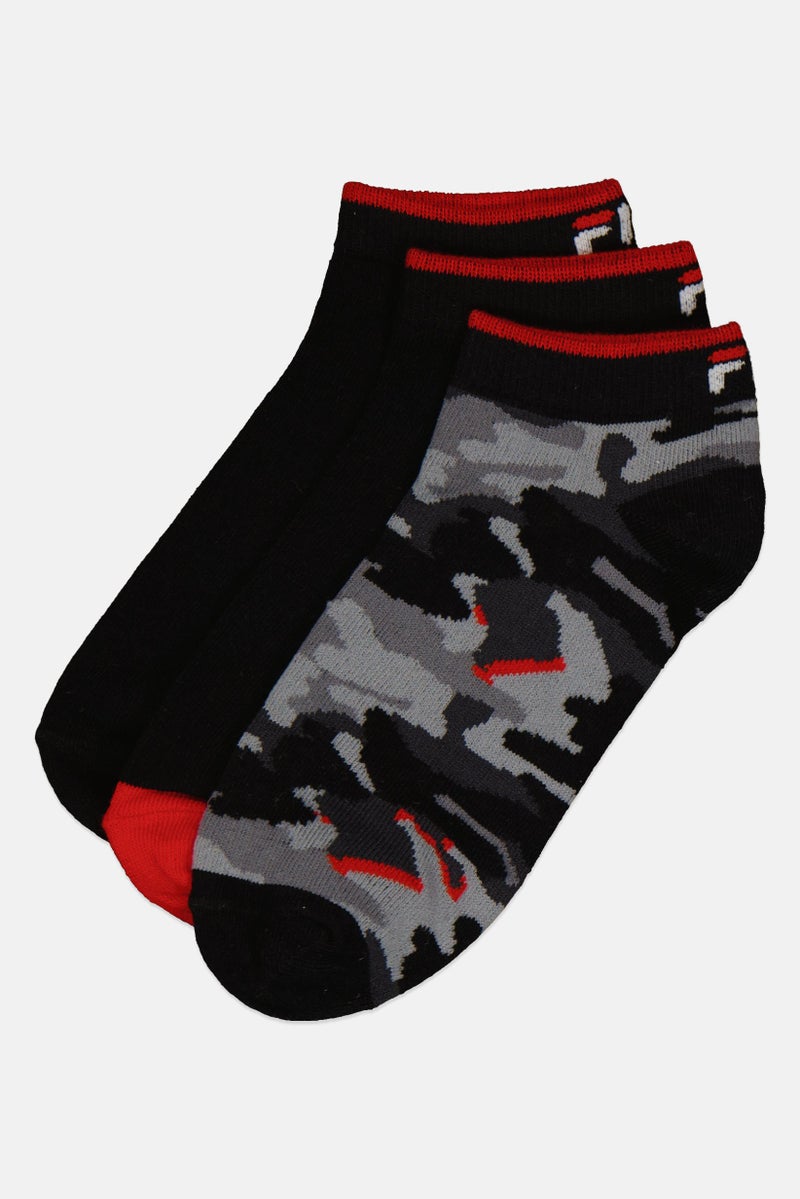 FILA Kids Boy 3 Pairs Brand Logo Invisible Socks, Multicolor - Image 1